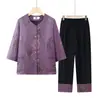 Conjunto de roupa de verão da vovó, roupas para mulheres de meia-idade e idosas, camisa de manga curta e calça, conjunto tradicional chinês de duas peças para senhoras, roupas para idosos