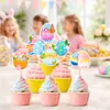Decoraciones para Pasteles de Pascua Transfronterizas Inserciones Coloridas de Conejo y Huevo de Doble Cara Toppers para Cupcakes Suministros para Fiestas