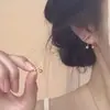 Nalan Plata de Ley S925 Bolita Redonda Pequeña Cierre de Tornillo Doble Cabeza Dorado Hilo de Perla Pendientes M07664