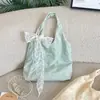 67266 Bolso Tote con Bordado de Lazo Patrón Oscuro para Niñas Viaje Escolar Gran Capacidad Suave para Llevar en la Mano Hombro