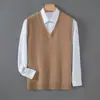 Chaleco nuevo engrosado de otoño e invierno 100% lana, top casual sin mangas de cuello en V para hombre, suéter de cachemira
