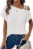 2025 Verano Europeo y Americano Nuevo Transfronterizo Tejido Waffle Casual Cuello Inclinado Color Puro Transpirable Camiseta de Manga Corta para Mujer