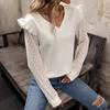 Bai Fen Zhi Yi Comercio Exterior 2025 Nueva Ropa de Otoño para Mujer Europea y Americana Transfronteriza Camisa de Color Sólido con Encaje Empalmado de Manga Larga