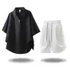Traje Casual de Manga Corta y Shorts de Verano para Hombre, Marca de Moda Texturizada Holgado de Media Manga con Solapa Talla Grande Conjunto de Dos Piezas Transfronterizo