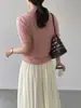 Jiangzuo Color Sólido Punto Trenzado Cuello Polo Manga Corta Tejido 2026 Verano Nuevo Mujer Retro Hueco Versátil Camiseta M8858