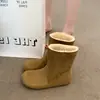 Botas de Nieve Estilo Retro Nuevo Suela Plana para Mujer Otoño Invierno Simples Casuales de Media Caña Gamuza 2026 Algodón Punta Redonda Slip-on