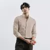 Camisa Casual Texturizada Ligeramente Madura de Manga Larga, Camisa Rayada de Manga Larga para Hombre Estilo Negocios Casual, Camisa de Manga Larga para Hombre