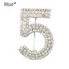 Comércio Exterior criativo Europeu e Americano retrô feminino cravejado com pérola pequena strass número 5 broche de cinco caracteres pin acessórios para vestuário