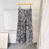 Falda Plisada Elástica de Cintura Moda Estampado Retro Europeo y Americano Transfronteriza para Mujer Falda de Cintura Alta Línea A Ropa de Trabajo Falda Larga Verano