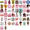 50 Pegatinas Lindas Inspiradoras de Niña Negra de Dibujos Animados para Decorar Diarios, Fundas de Teléfono DIY, Pegatinas de PVC Impermeables Transfronterizas