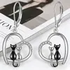 Pendientes Bicolor de Silueta de Gato Lindos con Recortes de Corazón, Estilo Dibujo Animado, Regalo para el Festival Qixi, Pendientes de Cobre Incrustados con Circonita