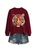 Amazon Ebay Estación Independiente Moda Elegante Interesante Dama Cabeza de Tigre Colorido Otoño e Invierno Cuello Redondo Sudadera Camiseta Base