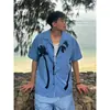 Camisa de Manga Corta con Cuello Cubano Estilo Vacacional Árbol de Coco Moda Casual Tendencia para Hombre Refrescante Camisa Hawaiana de Playa