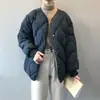 Jaqueta acolchoada de algodão estilo coreano para mulheres, casaco curto de algodão com enchimento para o inverno, corte solto para pessoas petite, jaqueta puffer estilo baseball, agasalho grosso