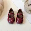 Zapatos de Cuero Rojos de Alta Gama Estilo Coreano para Niñas, Perla Princesa, Mary Jane Retro de Charol, Suela Suave, Versátiles para Niños