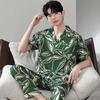 [Seda de Hielo] Pijama de Hombre Primavera y Otoño Verano Delgado Seda de Hielo Suelto Manga Corta Ropa de Casa para Niños Estilo Vacacional