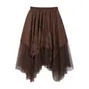 Falda Irregular Hueca Estilo Dulce y Picante Vintage para Mujer Feiyuan, Nueva Falda de Malla con Retazos de Color Sólido para Principios de Otoño