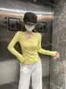 Camiseta de Manga Larga Estilo Puro Deseo Nueva Colección Primavera 2026, Top Base Ajustado con Cuello en V para Mujer
