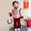 Conjunto de Ropa de Año Nuevo para Niñas, Acolchado y Engrosado, Traje Rojo Festivo Tang para Niños, Nueva Colección Invierno 2025
