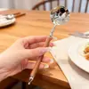 Cuchara redonda de imitación de palisandro, cuchara para arroz doméstica de acero inoxidable de alto valor con mango largo, cuchara de sopa estilo occidental retro con mango de plástico
