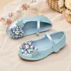 Zapatos de Princesa de Cristal Multicolor para Niñas para Salidas Diarias y Ocasiones Formales, Zapatos de Salón Estilo Dulce con Flores de Pedrería de Colores y Correas de Velcro