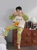 Pijama Novo de Gola Redonda para Meninos Primavera e Outono Pijama Infantil Cartoon Conjunto de Pijama com Calça de Manga Longa para Meninos