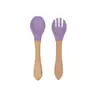Cuchara Tenedor de Silicona para Bebé Dumo con Mango de Madera traje Cuchara Tenedor para Alimentación Infantil Suave Resistente a Caídas Alimentos Complementarios para el Hogar del Bebé