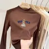 Camiseta linda y casual de manga larga para niñas, nueva colección otoño/invierno 2026, hecha de tela polar suave, estilo pullover con cuello semialto