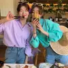 Jaqueta Camisa Longa Roxo Chique Estilo Japonês para Mulheres, Novo Design Primavera/Verão 2026, Camisa Estilosa e Elegante