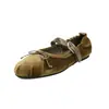 Zapatos Mary Jane de terciopelo retro para mujer, zapatos planos, nuevo modelo de otoño, piel de vaca genuina, correa con hebilla, zapatos de suela fina, talla de zapato para mujer 40