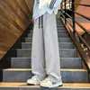 Pantalones de chándal rectos de peso pesado con cintura de color block para hombre y mujer, nuevo de otoño, holgados, de punto morado, casual, deportivos, largos
