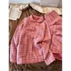 Pijama de Gaze de Algodão Rosa Xadrez Estilo Coreano para Meninas, Novo Conjunto de Roupa de Casa de Algodão Puro Amigo da Pele para Mulheres, Primavera e Outono de 2026, Adequado para Usar Fora