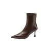 Botas elásticas de cuero de grano superior + PU, botas de mujer de corte ajustado, nuevo estilo de otoño, punta fina, cremallera trasera, tacón de aguja, botines elásticos de mujer