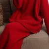 Cachemira Otoño e Invierno Nuevo Pantalón Grueso de Pierna Ancha Tejido Cintura Alta Caída Recto Casual Elegante Recto hasta el Piso