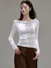 Camiseta de Manga Larga para Mujer, Estilo Suave con Hombros Descubiertos, Volantes en la Cintura, 260g Eco-Seda, para Otoño