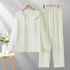Pijama de Algodón Nube para Mujer de Primavera y Otoño, Color Sólido, Manga Larga, Talla Grande, Dibujos Animados Lindos, Conjunto de Ropa de Casa para Dama, Se Puede Usar Afuera
