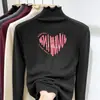 Camiseta Espessa de Manga Longa para Meninas com Bordas Franzidas, Gola Meia-Alta Estilosa, Camiseta Base Escovada para Outono e Inverno