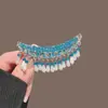 Nuevo Pasador Lateral Tejido a Mano Morado y Azul con Borla de Cristal para Mujer, Accesorio para el Cabello de Estilo Antiguo con un Toque de Hada, Pinza de Pato