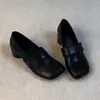 Versão em Pele de Ovelha~Sapatilhas Quadradas de Salto Grosso Preguiçosas de Calçar Fácil Estilo Retrô para Mulheres, Sapatos de Couro Genuíno Confortáveis e Que Não Cansam Seus Pés