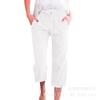 Calça Cropped Amazon Cross-Border Sorteio Cordão Algodão Linho Solta Reta Bolsos Botões Conformidade Cross-Border Pequena Quantidade