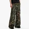 Calça jeans camuflada desconstruída estilo americano para homens, nova coleção primavera/outono 2026, calça de trabalho moderna de corte reto solto, lavada e desgastada