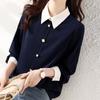Estilo Minimalista Japonês e Coreano para o Dia a Dia Temporada Primavera e Outono 2026 Design Elegante Color-Blocking Camisa Feminina Versátil com Gola Lapela para Primavera e Outono