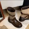 Botines de diseño de hebilla de nicho para aumentar la altura, para mujer, versátiles, de punta redonda, hasta la pantorrilla, botas de equitación retro para otoño