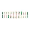 Parches de Manicura Estilo Fresco y Elegante Blanco y Verde Empalmados con Brillantina Estudiantes Uñas Postizas Removibles y Usables Venta al por Mayor