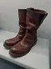 Botas Maillard Martin Retro de Couro de Vaca Meio da Panturrilha Botas de Cowboy Ocidentais Femininas Couro Genuíno Panturrilha Larga Fundo Plano Bico Redondo Botas Enrugadas