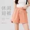 Shorts femininos com cós elástico e cordão, shorts esportivos de cor sólida, shorts casuais de cintura alta com perna larga, hot pants, calças de dormir