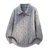 Suéter de malha trançada com zíper parcial e gola alta novo para homens, estilo preguiçoso, gola alta quente, camada base casual