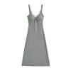 Elegante Elegante Estilo Chica Picante Sexy Costura Encaje Vestido de Tirantes Moda Deseo Puro Nicho Cintura Alta Vestido Línea A para Mujeres