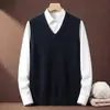 Colete de malha grossa de 340g para homens, novo modelo outono e inverno 2026, suéter masculino de cor sólida para camada base, casual de negócios para meia-idade