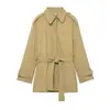 Para Exportação Europeia e Americana Transfronteiriça Roupas Femininas Aliexpress Popular Inverno Simples Cáqui Cintura Comprimento Médio Corta-vento